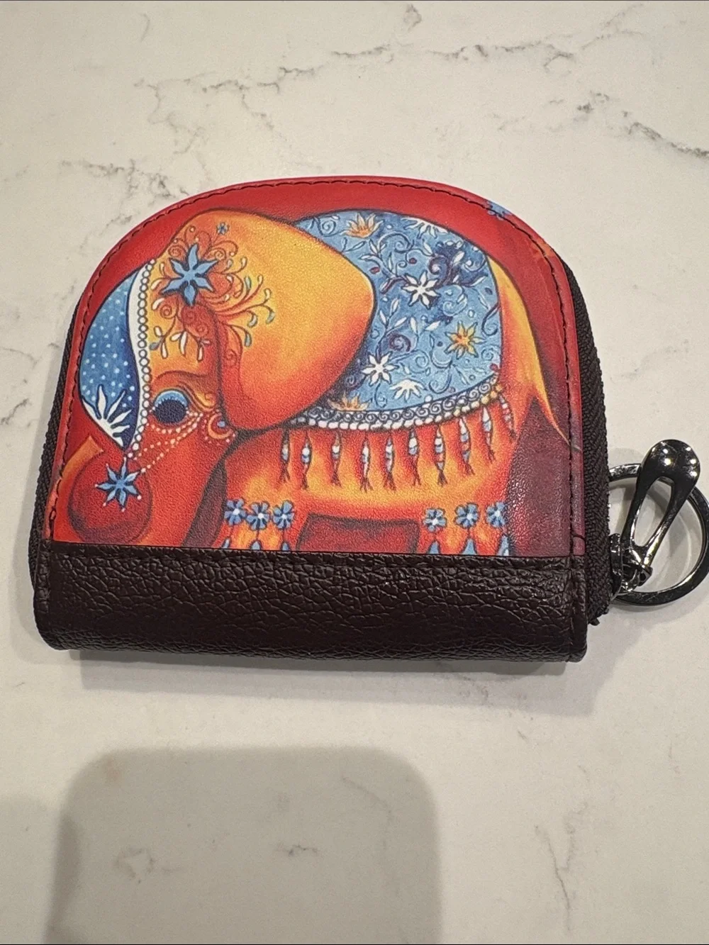 Vibrant Hand-Painted Style Elephant Print Coin Purse & Keychain Wallet